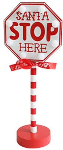 Santa Stop Here Sign, Light Up Outdoor Christmas Path Stake Decoration Winter Wooden Decor Vintage Rustic Sign Ornaments Christmas Workshop, No Battery (Type 1)