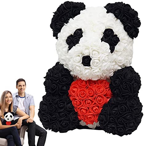Panda rose, décoration de table avec nœud, ours romantique, panda fait à la main, rose artificielle pour la Saint-Valentin, les anniversaires, les fêtes prénuptiales et