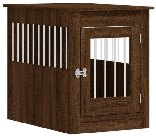 'VidaXL Brown Oak Dog Crate Furniture with Engineered Wood & Steel Wire - Kennel, Doghouse and End Table with Lockable Door