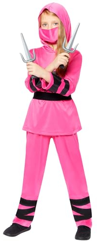 Amscan 9918145 - Girls Pink & Black Ninja Fancy Dress Costume with Mask Age: 6-8yrs