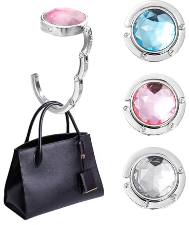 OAAO 3 Pcs Table Handbag Holder, Metal Bag Hook, Anti-Strangle Handbag Holder, Portable, Foldable Table Handbag Holder Hook, Multifunctional Women's Table Bag Holder (White, Pink, Blue)