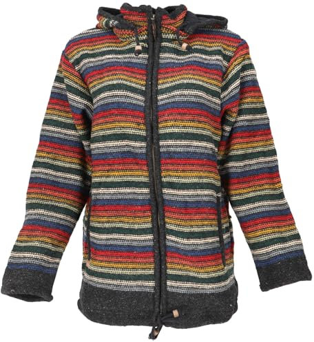 GURU SHOP Kuschelige Gefütterte Strickjacke, Gestreifte Wolljacke, Nepaljacke - Modell 34, Damen, Wolle, Size:M
