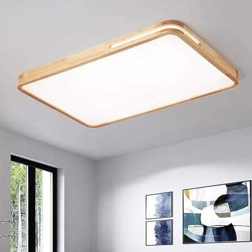 Natsen 192W Deckenleuchte LED Deckenlampe Küchenlampe Flurlampe,Voll dimmbar mit Fernbedienung, Rechteckig Leuchte für Küche Diele Flur Balkon 90 * 60 * 6cm (Holz)