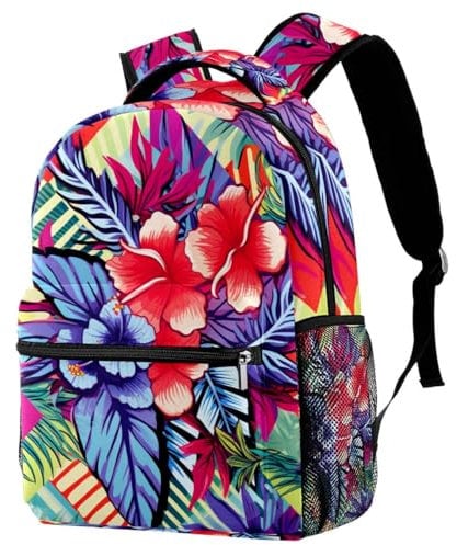 WOSHJIUK Reiserucksack für Männer,Rucksack für Frauen,farbige Blätter tropische Blumen,Rucksack