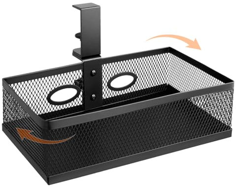 QWORK® Under Desk Storage, Under Desk Organiser, 360° Rotating, Clamp-On Style Office Storage, Metal Mesh Design