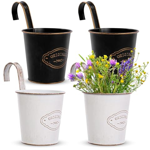 Vegena 4pcs Vasi Portavasi Portafiori Da Appendere, Vasi Da Fiori Appesi, Vasi Di Fiori Da Appendere Con Gancio Staccabile Vasi Da Appendere In Metallo Vasi Sospesi Da Balcone Per Balcone Giardino