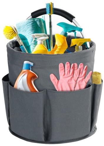 Bototack Cleaning Caddy with Handle, Cleaning Products Organiser, 17L Foldable Storage Basket, Cleaning Caddy Organiser, Portable Multi Cleaning Bucket Bag for Home, Garden (Dark Grey)
