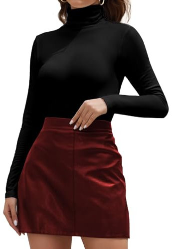 Joyshaper Langarmshirt Damen Rollkragen Shirts Langarm Stehkragen Oberteile Basic Tshirt Longsleeve Tops Unterziehshirt Schwarz,S