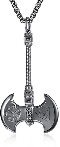 KATHLU Norse Viking Odin Sword Celtic Knot Double Sided Axe Pendant Necklace with Stainless Steel Amulet Jewelry