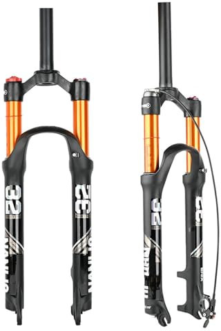 BaiWon MTB Forcella 26 27.5 29 Pollici MTB Forcella Ammortizzata Corsa 120mm, 1-1/8 Tubo Dritto/Tubo Conico Forcelle Mountain Bike, ASSE da 9 mm, Freno a Disco(26,Tubo Dritto Manuale)