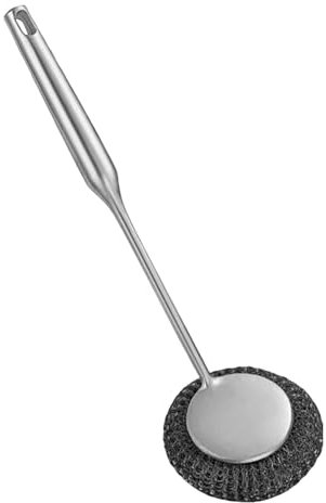 Pot Scrubber - Scourer Brush | Long Handled Scrubber | Steel Wire Ball Brush | Heavy Duty Stainless Steel Mesh Scourer | Multi-Functional Dishwashing Brush For Stoves Bottles Sinks Cookware Pots