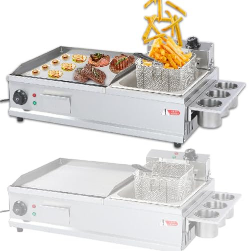 PGKTKCWH Planchas eléctricas para cocinar, Plancha de encimera con freidora, planchas comerciales con Rejilla para condimentos, para Cocina de Restaurante, Grande