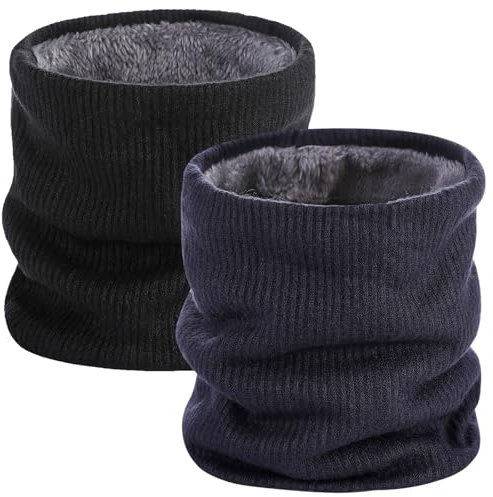 BARFULKER Winter Halsschlauch Herren Damen Warm Gefüttert Schal - 2 Stück Schlauchschal Halswärmer Gesichtsschal Fleece Loop Schal Winddichte Gesichtsmaske(Schwarz,Marineblau)