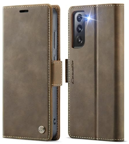 XYGLOW Handyhülle für Samsung Galaxy S21 Hülle Klappbar Premium PU Lederhülle Klapphülle【RFID Schutz】 Kartenfach Standfunktion Schutzhülle für Samsung S21 5G Flip Case Wallet Tasche Cover, Braun