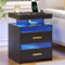 FREDEES Smart Nightstand Bedside Table with LED Lights, Human Sensor Design, Night Stand with Charging Station, Modern End Sofa Tables, Black