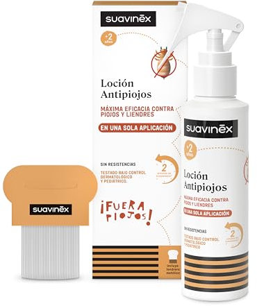 Suavinex, Pack Loción Antipiojos y Liendres + Lendrera, Elimina 100% de Piojos y Liendres, Tratamiento Seguro, Eficaz, No Daña Cabello, No Irrita, No Engresa, Testado, +2 Años, Formato Spray, 125 ml