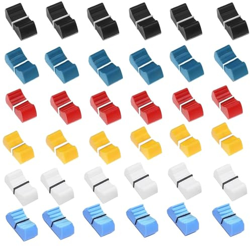 36 Stück Kappen für Fader,Volumen der Konsole Fader,Innenloch 8 mm/4 mm, Fader Cap Slider Ersatzknopf, Kunststoffknopf, Fader Slider, für das Volumen der Bühne (6 Farben)