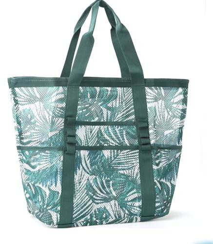 GlimmerStyle 1 Sac de Plage en Maille Verte à Grande capacité, Sac à Maillots Femmes, Sac de Plage XXL Famille, Sac de Sable