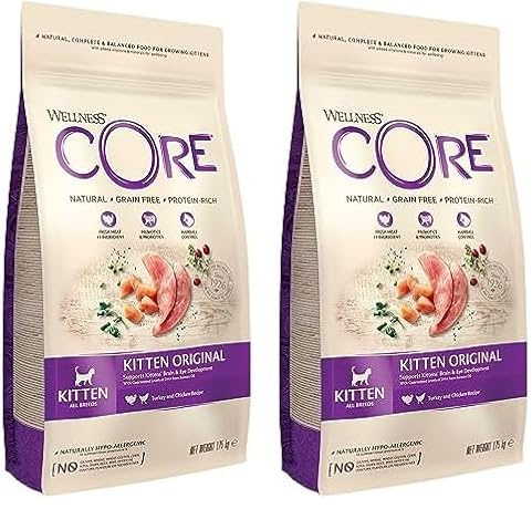 Wellness CORE Kitten Original, Huhn & Pute, 1,75 kg, Kitten Trockenfutter, ohne Zuckerzusatz, getreidefrei, mit hohem Fleischanteil, fördert Gehirn- & Augenentwicklung (Packung mit 2)