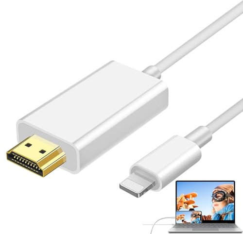 Huybaa Câble HDM1 pour iPhone 14/13/12/11/8 et iPad, Adaptateur Lightning vers HDM1 1.8M, Sortie TV HD 1080P Plug and Play