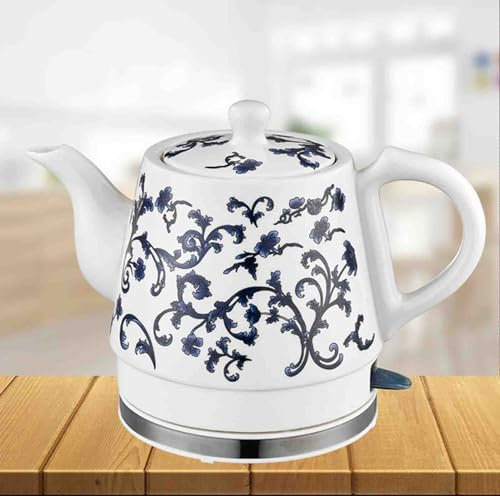 Ceramic Electric Kettle - Cordless Blue and Porcelain Kettle for Quickly Boiling Water for Tea, Coffee, Soup, and Oatmeal