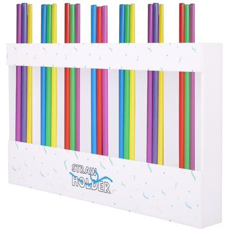 lasuroa Acrylic Straw Holder, 7 Slots Reusable Cabinet Straw Holder Organizer with Double Sided Tape for Kitchen Cabinet Door Storage