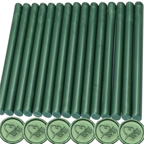 15 Pieces Pine Green Glue Gun Sealing Wax Sticks for Wax Seal Stamp, Great for Wedding Invitations, Envelopes, Cards, Gift Ideas, Wine Packages (15, Pine Green)