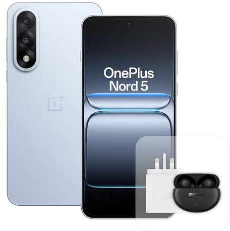 OnePlus Nord 5 Smartphone 12GB RAM 512GB Storage, 6.83 144Hz AMOLED, Snapdragon 8s Gen 3, 50MP Dual Camera, 5200mAh Battery, with 80W Charger and Nord Buds 3 Pro, Blue