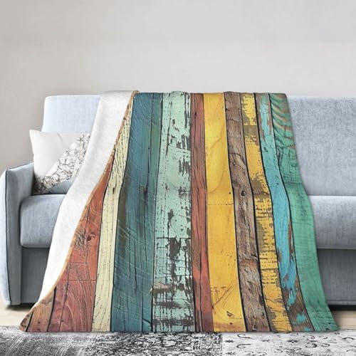 Coperta in legno rustico colorato, 76 x 102 cm, stile vintage, coperta in pile per divano, letto, picnic, morbida, accogliente, leggera, per tutte le stagioni