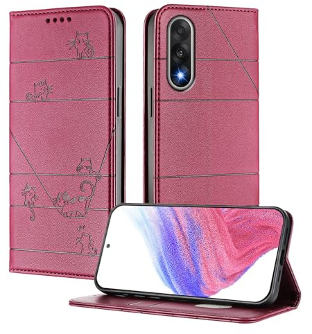 XINYEXIN Leder Hülle für OnePlus Nord 5 5G | Rot, Klapphülle, RFID-Schutz, Kartenfach, Verdecktem Magnetverschluss und Standfunktion, Stoßfest