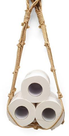 Wall Mounted Toilet Roll Holder with Storage Net, Functional Rope Toilet Paper Holder for Bathroom Organisation, Boho Decor Toilet Roll Storage Rack, Ideal for Home or Hotel Use