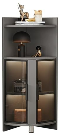 Armadietto angolare da pavimento con ante e ripiani in vetro temperato, ripiani espositori, bagno, cucina, soggiorno, camera da letto, mobile laterale alto con luce LED