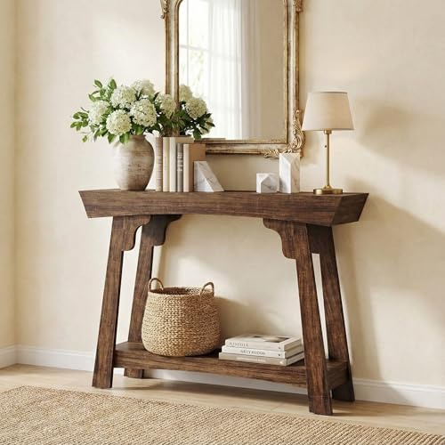 Lailang 105cm Console d'Entrée, Console Canapé, Meuble d'Entrée avec Rangement, Table Industrielle, Console Salon, Table Bois, 105 x 30 x 85 cm, Marron Rustique