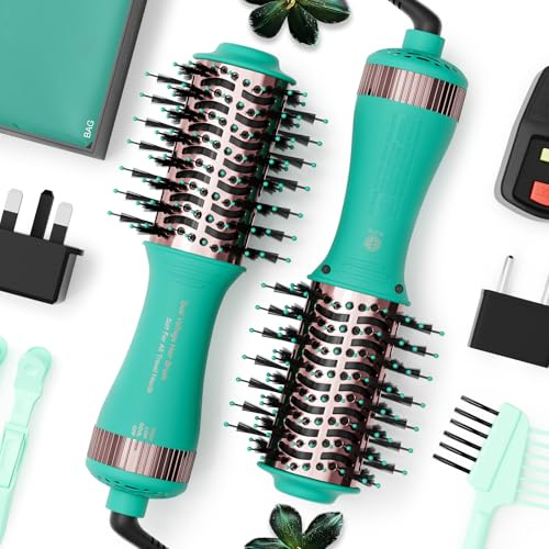 Reise-Föhnbürste, Dual-Spannungs-Haartrocknerbürste, Cepillo Secador De Cabello 5,1 cm, ovale Größe, Lockenwickler und Glätteisen, tragbare Mini-Haarstyling-Werkzeuge (Auto-Dual-Spannung und kein