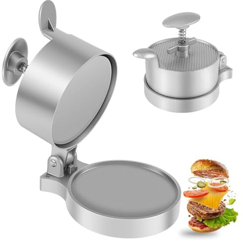 Wzzy Gurden Adjustable Burger Press, Hamburger Patty Maker Press Kit, Non-Stick Food Grade Aluminum Alloy Hamburger Patty Maker Mold for Grilling and Cooking