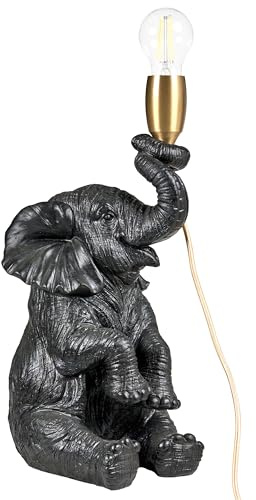 Beliani Tischlampe Kunstharz schwarz Glühbirnen-Optik 1-flammig Tiermotiv Elefant Fortuna