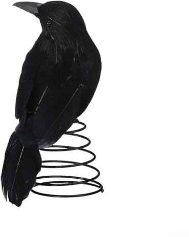 CYRENT Halloween Crow Mini Tree Top Ornament for Christmas Tree Decoration Realistic Simulated Feather Metal Spring Base Spooky Accent 19cm for Party Home Office