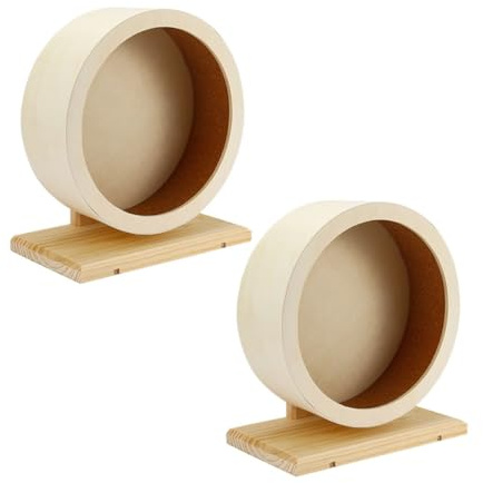 MUELODSIC 2 Stück-Pack Geräuschlose Hamsterlaufräder Holz Mit Weicher Kork Lauffläche Für Kleintiere Wie Goldhamster Chinchillas Und Rennmäuse