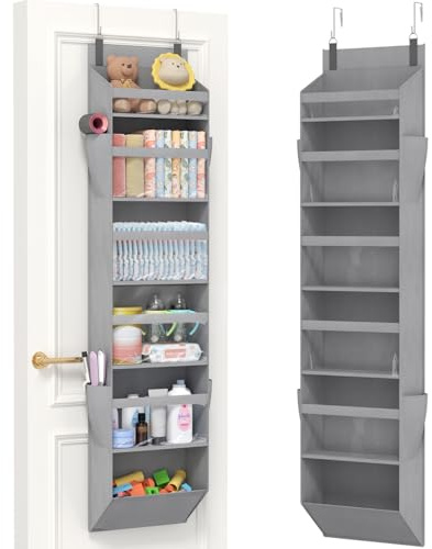 Lifewit 6-stufiger Tür Organizer mit 6 Fächern, Hellgrau, 157 cm(H) | klar Fenster Hängeorganizer mit 4 Seitentaschen, Hängeaufbewahrung für Kleiderschrank, Schlafzimmer, Wohnheim, Bad, 1 Pack