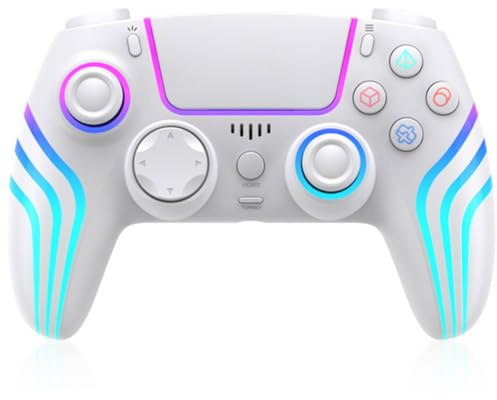 Mando de juego inalámbrico RGB para PlayStation 5 Bluetooth de repuesto para PC PS-5/Windows PC, recargable, sensor de movimiento de doble vibración, joystick remoto con batería de 1500 mAh, Turbo