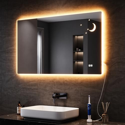 SONNI Badspiegel mit Beleuchtung & Steckdose 120x70 cm, Star Moon Design