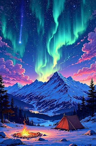 Puzzle 4000 Teile Erwachsene Aurora Lagerfeuer Landschaft 141 x 87 cm Kreative Unterhaltung Herausforderndes Rätsel Klassische Puzzles für Erwachsene Geschenk für Mann und Frau