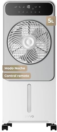 EVVO Climatizador Evaporativo y Enfriador de Aire Portátil - Aire Frío Sin Instalación, 12 Velocidades, Función Frío con Agua y Hielo, Panel LED, Mando a Distancia, Ventilador Silencioso Torre