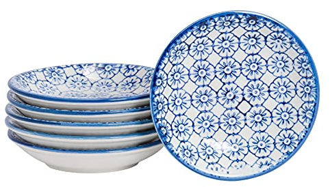 Nicola Spring Hand-Printed Sauce Dishes - 10cm - Navy - Pack of 6 - Decorative Porcelain Side Dipping Dish for Soy Sauce, Seasoning, Chutney, Condiments
