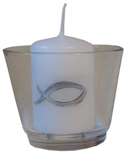 SET : 5 Kerzen & 5 Gläser Tischdekoration Hochzeit Taufe Kommunion Konfirmation VK010 Fisch