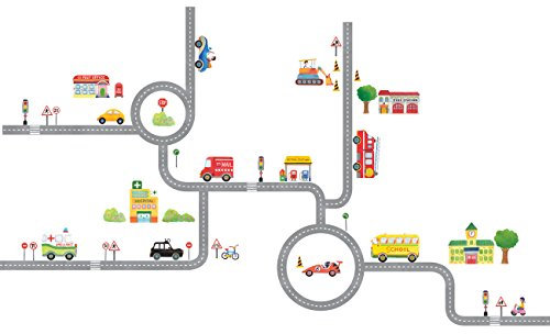 DECOWALL DW-1404S Wandaufkleber für Straße und Autos, Vinyl, Wandaufkleber, Schlafzimmer, Wohnzimmer, Kinderzimmer, Kinderzimmer, Babys (Medium)