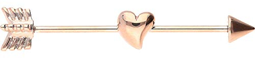 PIERCINGLINE Chirurgenstahl Industrial Ohrpiercing PFEIL + HERZ Barbell Ohr Stecker Piercing Schmuck Roségoldfarben