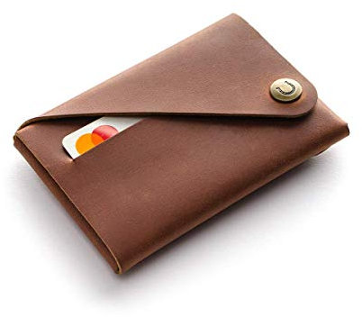 Minimalist Wallet for Men/Women - Classic Brown, Italian Vegetable Tanned Leather Card Holder, Vintage Unisex Cardholder, Money Organiser, Coin Pocket, Handmade Slim, Small Gift, Crazy Horse Craft