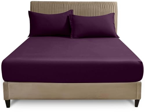 GC GAVENO CAVAILIA Plain Fitted Sheets - Easy Care Polycotton 25cm Deep Fitted Sheets - Breathable, Anti Allergic Bottom Sheets - Elastic Corner Bed Sheet Super King Size - Berry - 180 x 200 cm