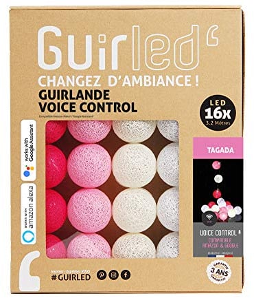 GuirLED - LED Baumwollkugeln Lichterkette WIFI USB - Sprachsteuerung - Connected Home - Amazon Alexa & Google Assistant - 2xUSB-Netzadapter enthalten - 16 Kugeln 1,6m - Tagada